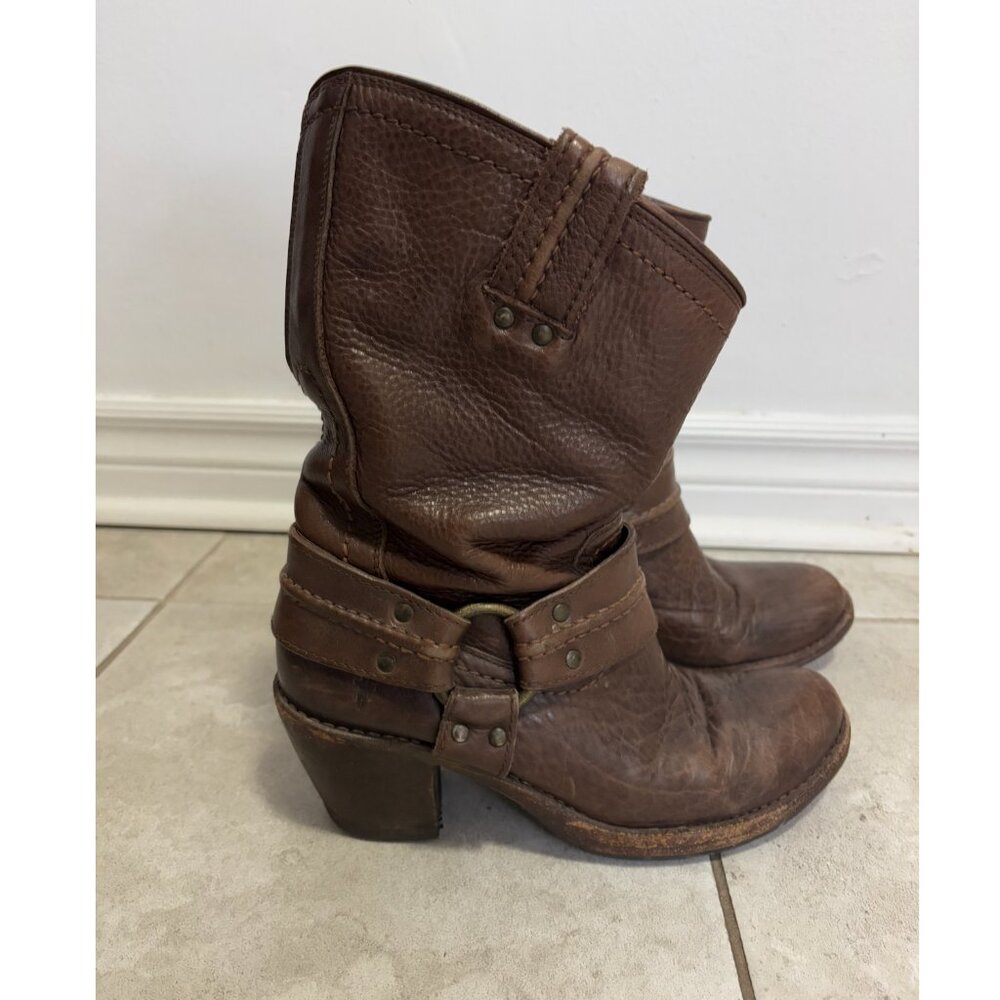 FRYE Vintage Brown Leather Carmen Harness Boots